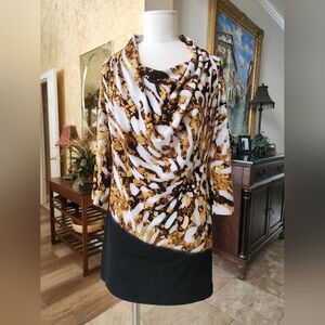 EUC-Elegant Etcetera Abstract Print Blouse in Ivory, Brown, Gold & Black!!💛🎇💛